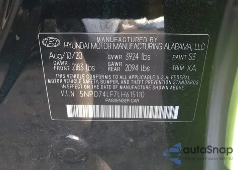 2020 Hyundai Elantra Se from USA, damaged, VIN 5NPD74LF7LH615110